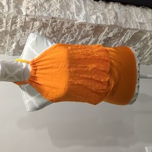 Marciano orange 100% silk halter top with embroidered eyelets